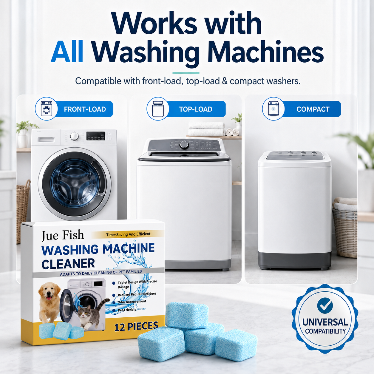🔥Last Day 50% OFF🔥- Washing Machine Cleaner Tablets 12 pack pet safe eco friendly cleaning tablets neutralizes pet related odors deep cleans grime keeps washing machine fresh easy to use