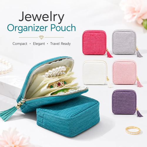 🔥Final 3 Hours: Buy More Save More - Jewelry Zippered Pocket Case Travel Jewelry Bag Portable Organizer with Satin 5 Divided Compartments, Tassel Zipper, Modern Dustproof Durable Home Organizer, Ideal Gift for Her, Jewelry Boxes