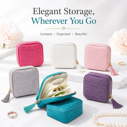 🔥Final 3 Hours: Buy More Save More - Jewelry Zippered Pocket Case Travel Jewelry Bag Portable Organizer with Satin 5 Divided Compartments, Tassel Zipper, Modern Dustproof Durable Home Organizer, Ideal Gift for Her, Jewelry Boxes