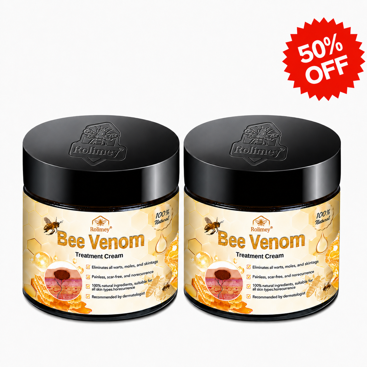 🔥Rolimey® Bee Venom Skin Treatment Cream - (Helping with acne, wart, rosacea, psoriasis, age spots, eczema, and reducing the appearance of stretch marks)