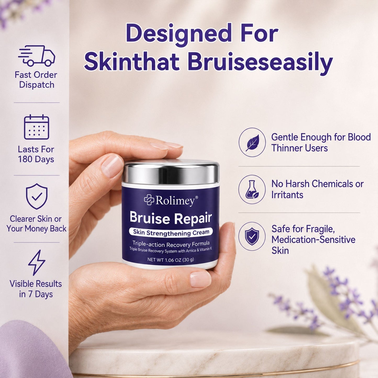 Rolimey® cream to repair bruises and strengthen the skin