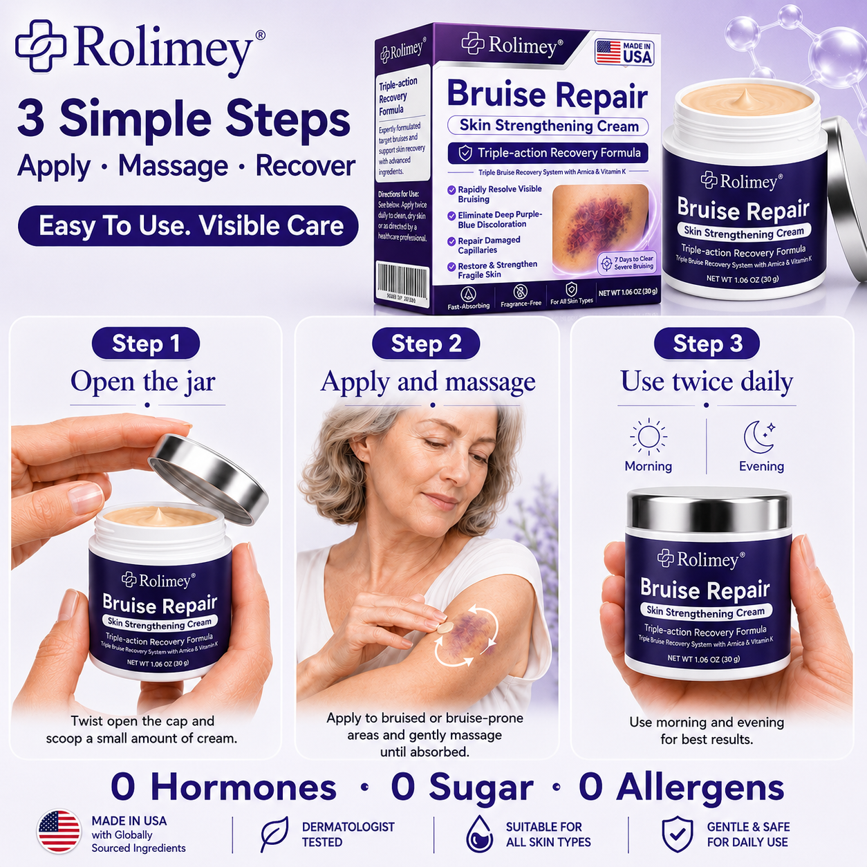 Rolimey® cream to repair bruises and strengthen the skin