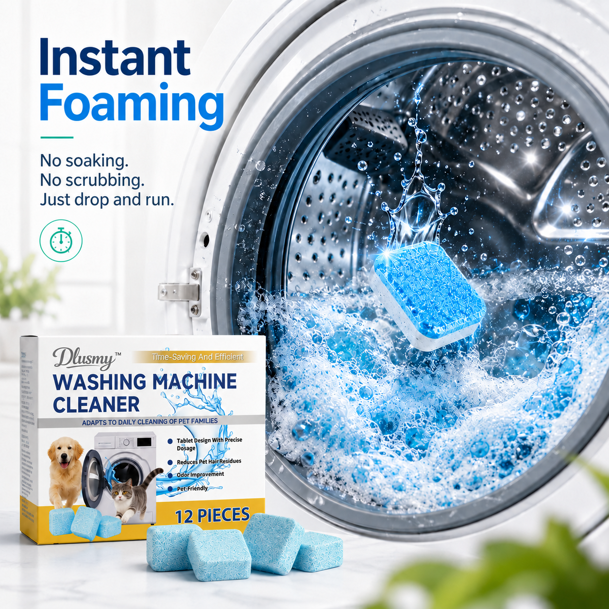 🐕 Pet-Friendly Washing Machine Cleaner Tablets – Deep Clean, Deodorize & Remove Hidden Buildup.