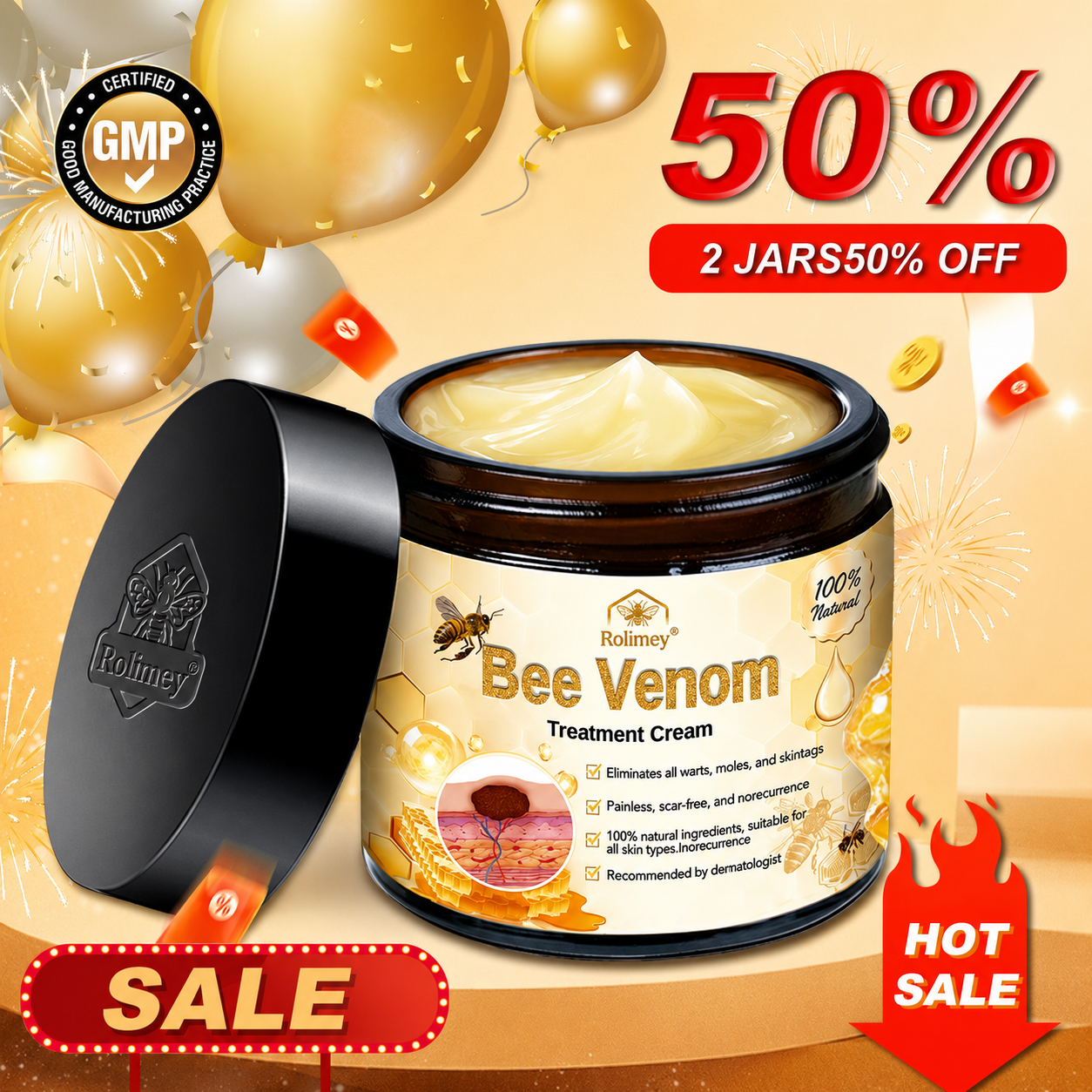 🔥Rolimey® Bee Venom Skin Treatment Cream - (Helping with acne, wart, rosacea, psoriasis, age spots, eczema, and reducing the appearance of stretch marks)