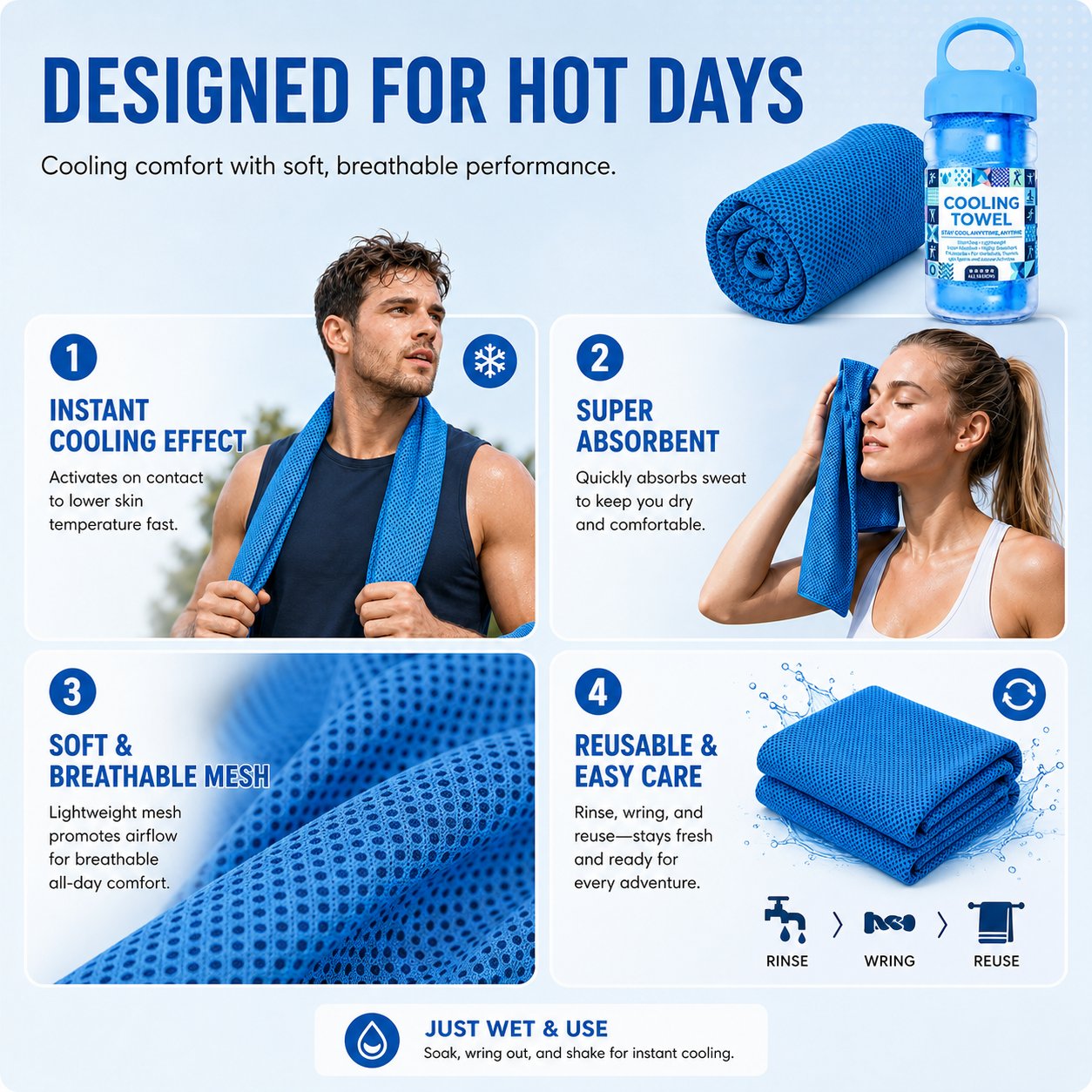 Cold Sweat Towel You Can Use Anywhere, Anytime! Reusable Soft Absorbent Cooling Portable