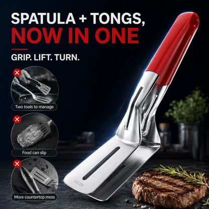 Multi-Functional Stainless Steel Steak Spatula Clamp, Kitchen Cooking Tongs for Fried Steak, Grill & Frying Pan Use