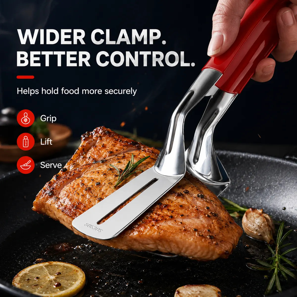 Multi-Functional Stainless Steel Steak Spatula Clamp, Kitchen Cooking Tongs for Fried Steak, Grill & Frying Pan Use