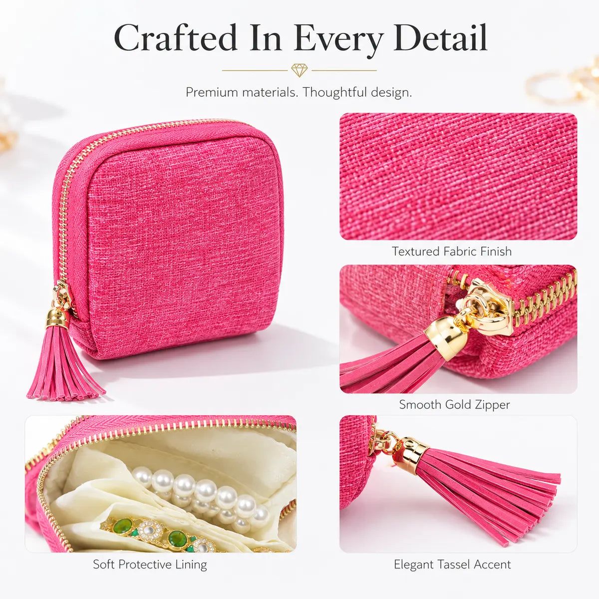 🔥Final 3 Hours: Buy More Save More - Jewelry Zippered Pocket Case Travel Jewelry Bag Portable Organizer with Satin 5 Divided Compartments, Tassel Zipper, Modern Dustproof Durable Home Organizer, Ideal Gift for Her, Jewelry Boxes