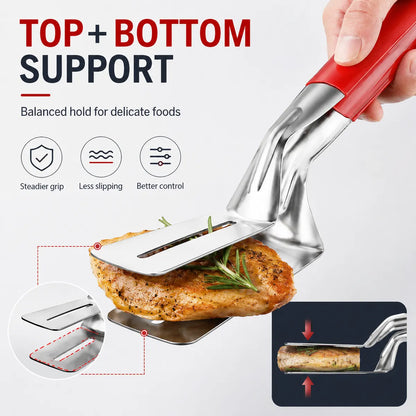 Multi-Functional Stainless Steel Steak Spatula Clamp, Kitchen Cooking Tongs for Fried Steak, Grill & Frying Pan Use
