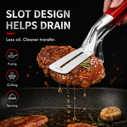 Multi-Functional Stainless Steel Steak Spatula Clamp, Kitchen Cooking Tongs for Fried Steak, Grill & Frying Pan Use