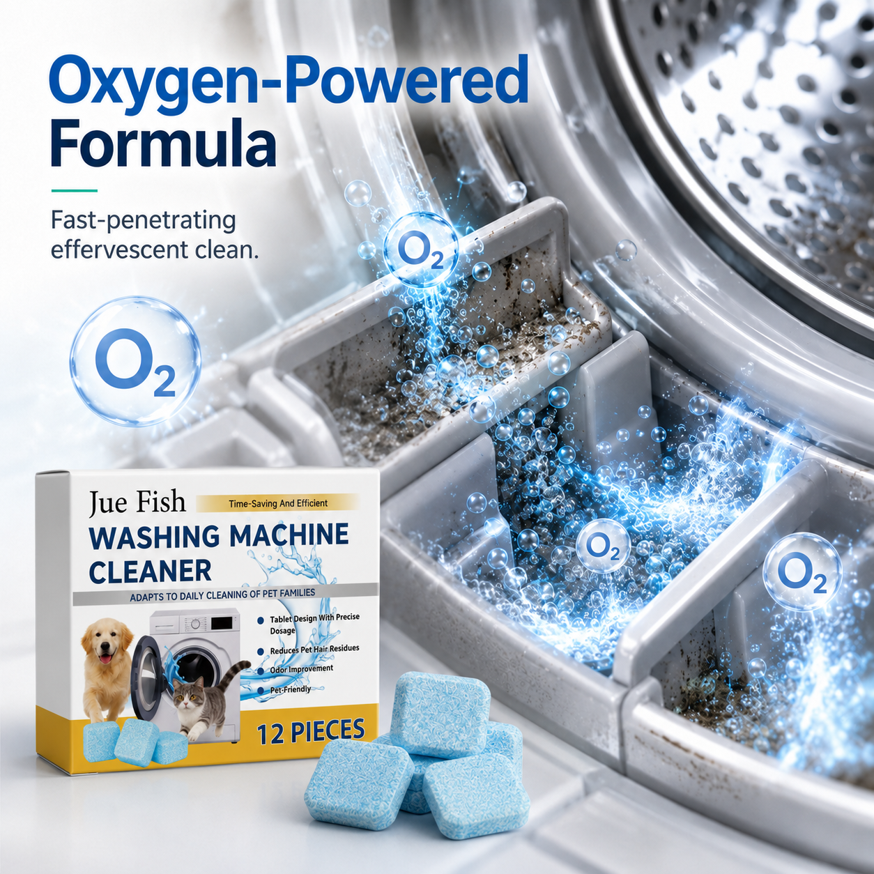 🔥Last Day 50% OFF🔥- Washing Machine Cleaner Tablets 12 pack pet safe eco friendly cleaning tablets neutralizes pet related odors deep cleans grime keeps washing machine fresh easy to use