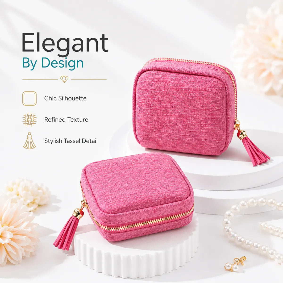 🔥Final 3 Hours: Buy More Save More - Jewelry Zippered Pocket Case Travel Jewelry Bag Portable Organizer with Satin 5 Divided Compartments, Tassel Zipper, Modern Dustproof Durable Home Organizer, Ideal Gift for Her, Jewelry Boxes