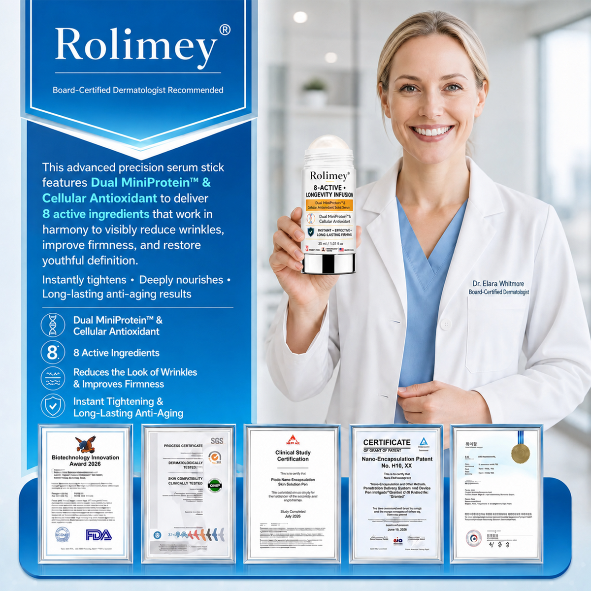 Pharmacist Recommended 🏆 Rolimey® 8-ACTIVE Longevity Solid Serum Stick