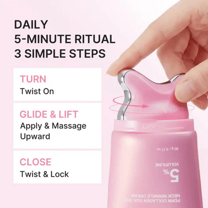 ✨ 5-Min Neck Lift Cream – PDRN Collagen Gua Sha, Firms Turkey Neck & Jawline