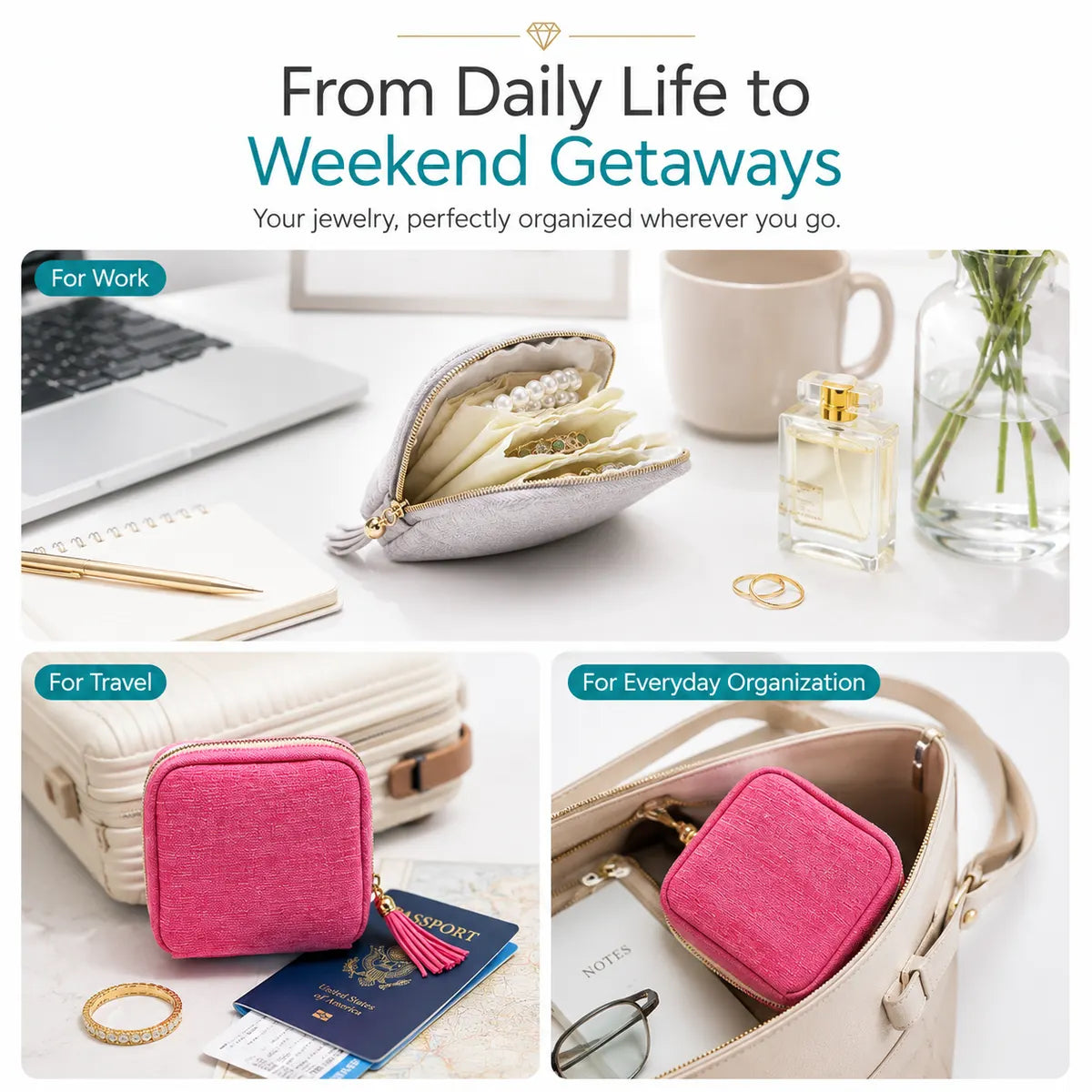 🔥Final 3 Hours: Buy More Save More - Jewelry Zippered Pocket Case Travel Jewelry Bag Portable Organizer with Satin 5 Divided Compartments, Tassel Zipper, Modern Dustproof Durable Home Organizer, Ideal Gift for Her, Jewelry Boxes