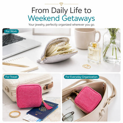 🔥Final 3 Hours: Buy More Save More - Jewelry Zippered Pocket Case Travel Jewelry Bag Portable Organizer with Satin 5 Divided Compartments, Tassel Zipper, Modern Dustproof Durable Home Organizer, Ideal Gift for Her, Jewelry Boxes