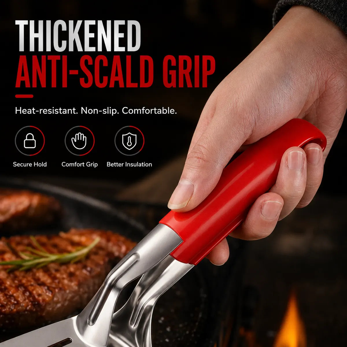 Multi-Functional Stainless Steel Steak Spatula Clamp, Kitchen Cooking Tongs for Fried Steak, Grill & Frying Pan Use