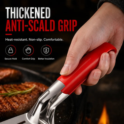 Multi-Functional Stainless Steel Steak Spatula Clamp, Kitchen Cooking Tongs for Fried Steak, Grill & Frying Pan Use