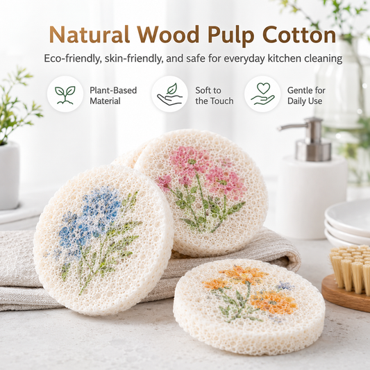 Wood-Based Eco-Friendly Cellulose Scrubber Pads - Scratch Free, Thickened Soft, High-Absorbency Expandable Foam Floral, 2026 Cute Home Care Cleaning Tools for Kitchen & Bathroom, Scratch Free Sponges, Scrubber Pad