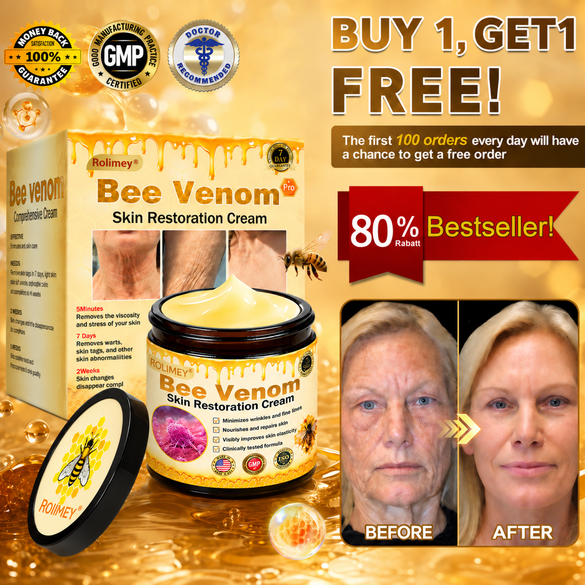💎 Rolimey® Bee venom Pro Comprehensive Cream —Tightening for Skin Types