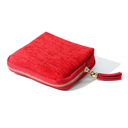 🔥Final 3 Hours: Buy More Save More - Jewelry Zippered Pocket Case Travel Jewelry Bag Portable Organizer with Satin 5 Divided Compartments, Tassel Zipper, Modern Dustproof Durable Home Organizer, Ideal Gift for Her, Jewelry Boxes
