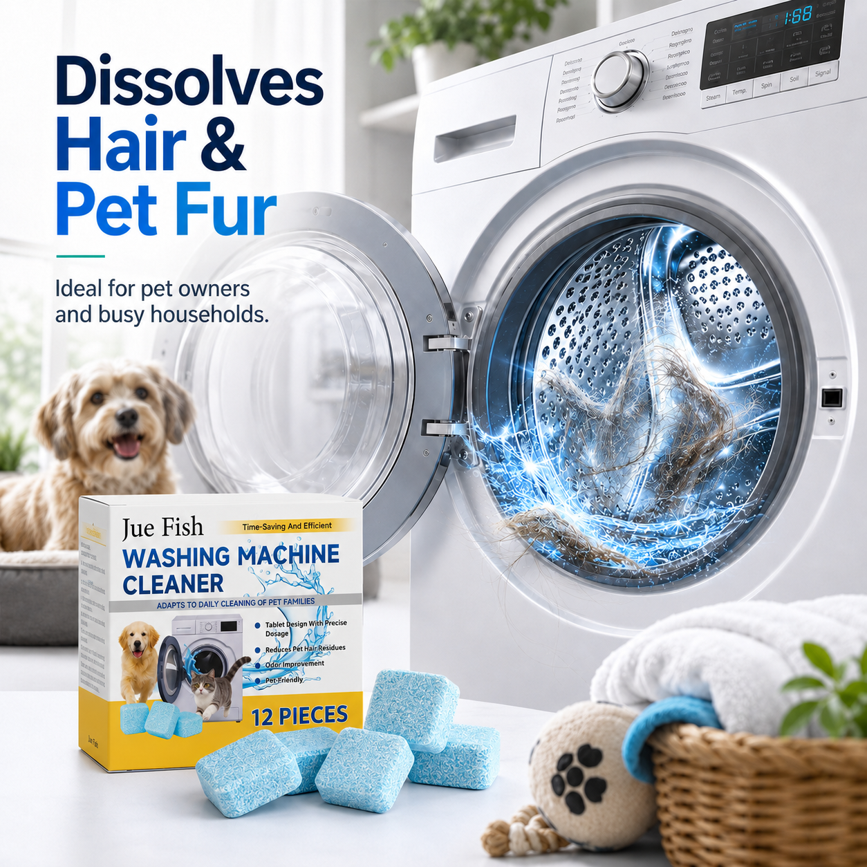 🔥Last Day 50% OFF🔥- Washing Machine Cleaner Tablets 12 pack pet safe eco friendly cleaning tablets neutralizes pet related odors deep cleans grime keeps washing machine fresh easy to use