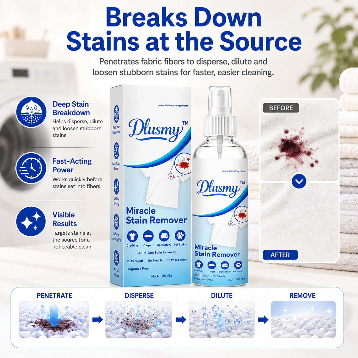 Miracle Stain Remover Spray-multi-purpose stain remover spray for clothing, carpets, upholstery and everyday pet messes—tough on stains while remaining gentle on fabrics.